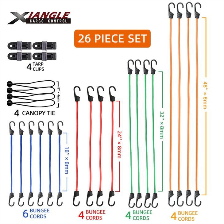 26pcs Premium Bungee Cords Assortment, Includes Canopy Ties, Tarp Clips