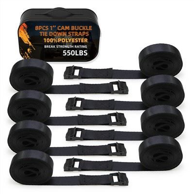 8 Pack 1 Inch Hitam E-Gesper Lapisan Tali Pengikat 250Kg Kekuatan Putus